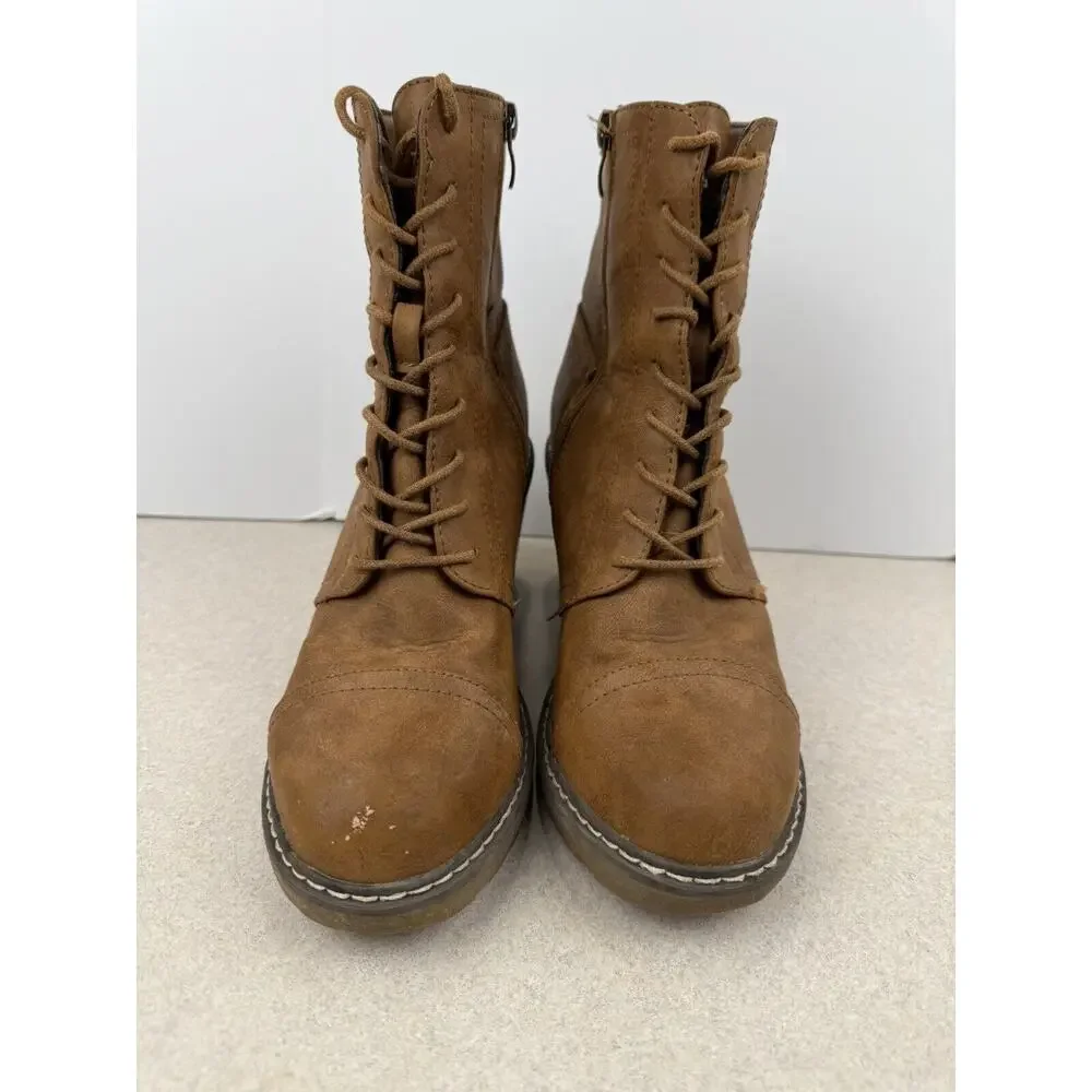 Womens Olivia Miller Brown Heel‎ Lace Up Zip Up Boots Size 8